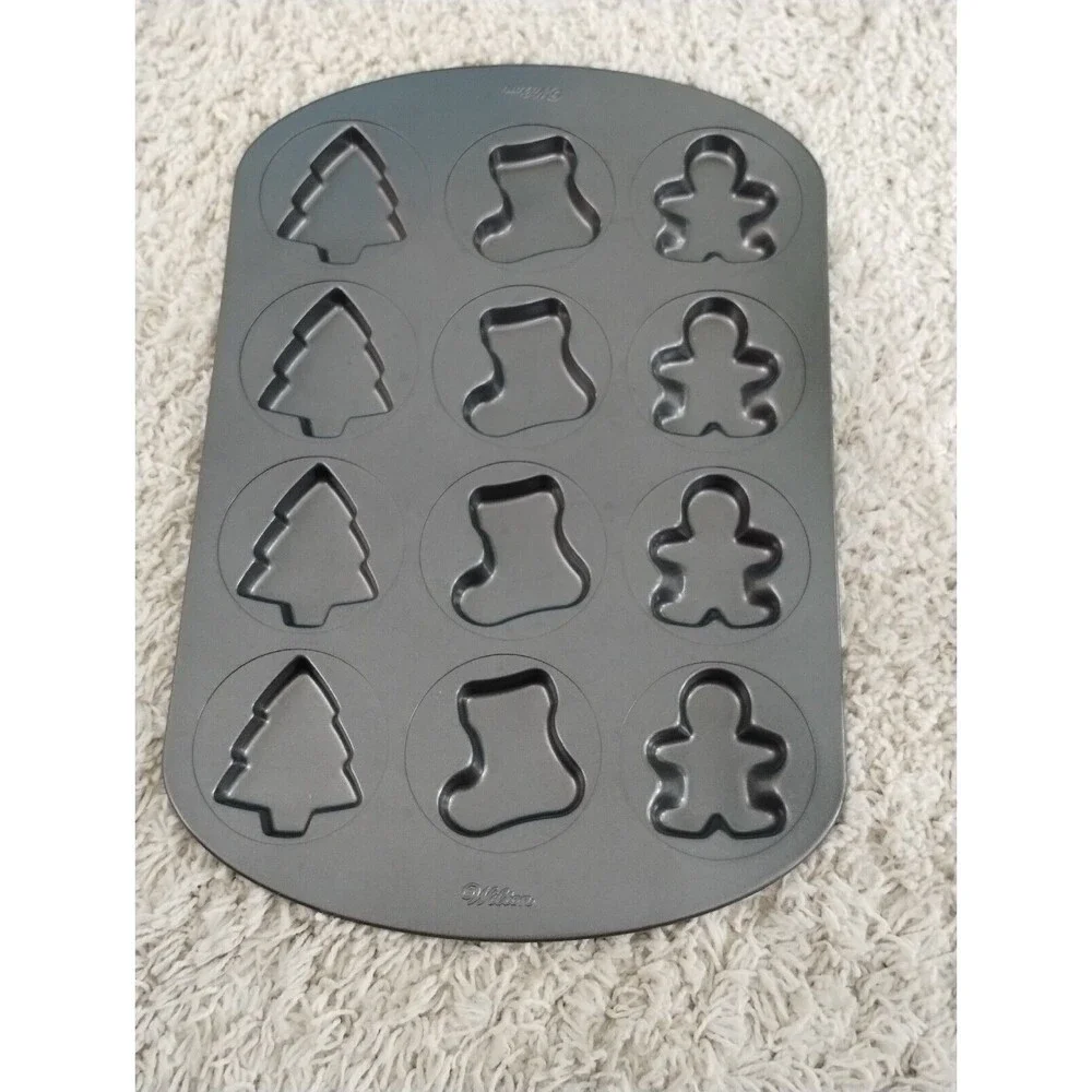 Wilton 12-Cavity Cookie Pan Christmas Holiday Winter Shapes Baking Treats Mold